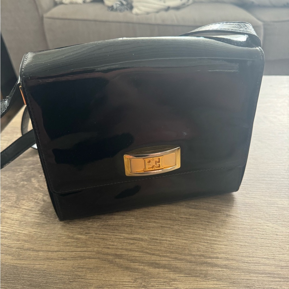 Escada Black and Gold Crossbody Bag with Structured Elegance